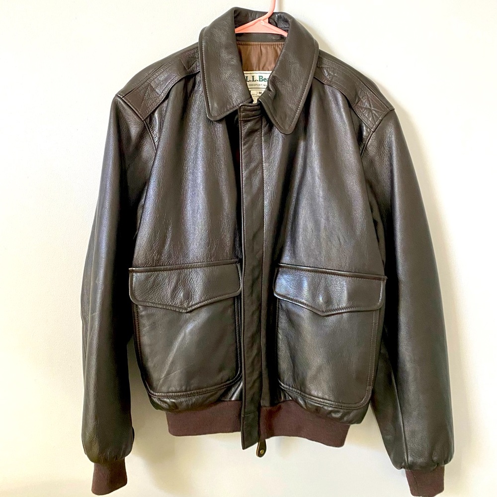 Vintage L.L. Bean Brown Leather Bomber Jacket
